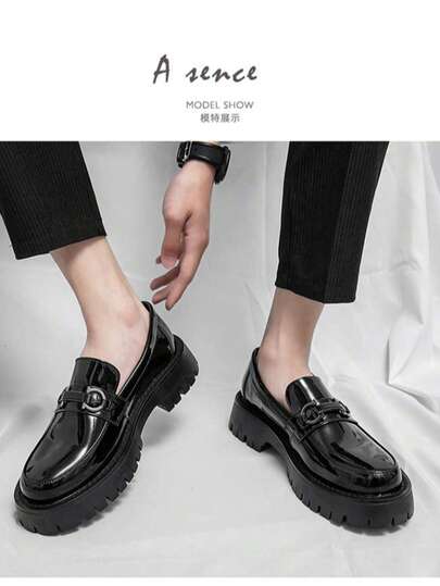 Men's Loafers, Thick Sole Height-Increasing Premium Business Casual Leather Shoes, Slip-On Slouchy Tassel Shoes, British Style Small Leather Shoes, Hairdresser Chain Design, Korean Version Casual Wedding Groomsmen Shoes