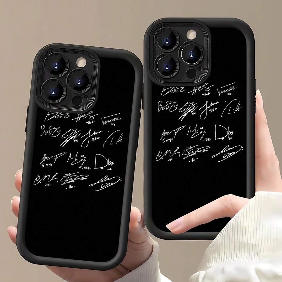 Firmas blancas de SEVENTEEN sobre fondo negro.funda de teléfono Fundas compatibles con ,Apple,VIVO,OPPO,,, y Honor.Fabricadas en silicona TPU,ofrecen protección contra golpes y caídas. - Negro - Ver 1