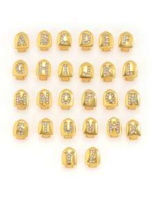 1pc Letter Zirconia Gold Tooth Cap Hip Hop Single Tooth Grill Personalized Versatile Side Tooth Decor Suitable For Men And Women - 26-letter Tooth Ornament - View 5