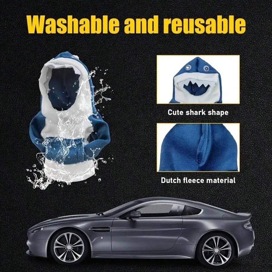 1pc Creative Shark Car Gear Shift Cover, Sweater Hoodie Style Cute & Funny, Protective Wrap For Gear Shift Knob, Universal Fit For Most Car Models, Personalized Car Interior Decor Accessory - 1pc Shark Gear Shift Knob Decorative Cover - View 1