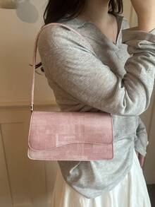 Fashionable Denim Texture Solid Color Asymmetrical Flap Retro Minimalist Elegant Shoulder Bag - Pink - View 4