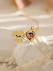 1PC Personalized Heart Locket Necklace, Stainless Steel Heart Locket Necklace, Openable Locket Necklace, Customizable 1-2 Photos And Text, Custom Photo And Text, Laser Engraved Text, Color Printed Photo, Custom Stainless Steel O-Chain Necklace, Exquisite Heart Locket Necklace, Graduation Gift, Birthday Gift, Couple Gift, Anniversary Gift, Best Friend Gift - Customized Heart-shaped Photo Box Necklace - View 7