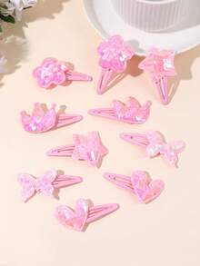 10/2 piezas Pasadores de pelo con corona rosa para cumpleaños, pasadores con lentejuelas en forma de corazón, estrella, mariposa y flor, pasadores BB dulces estilo Y2K, accesorios de pelo lindos para niñas, regalos de uso diario - Rosa - Ver 3