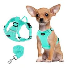 (2pcs) Small Dog Harness With Leash Set, Plaid Patchwork Decor, Adjustable Reflective Soft Mesh Breathable Pet Chest Strap, Convenient And For Walking - Multicolor - View 6