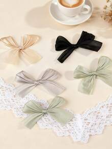 2入格紋蝴蝶結鱷魚夾髮夾，甜美可愛瀏海側髮飾髮爪 - 彩色 - 查看 1