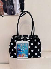 Large Capacity Women's Fashion Nylon Canvas Tote Bag, Mommy Commuter Shoulder Handbag - Black - View 6