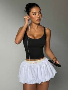 Solid Color Backless Cropped Sports Tank Top Casual Black - Black - View 5