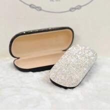 1pc Luxury Rhinestone Glasses Case, Unisex Fashionable Pressure-Resistant Minimalist Personalized Eyeglass Box, Vintage Glasses Case, Convenient For Travel And Carrying, Glasses Storage, Suitable For Fashion Glasses, Fashion Glasses, Prescription Glasses, Reading Glasses, Decorative Glasses, Etc. - View 2
