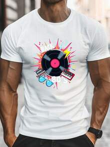 Camiseta de algodón puro para hombre, camiseta casual de manga corta, diseño vintage de vinilo de los 80, diseño de cuello redondo, muy adecuada para el verano, camiseta blanca lisa. - Blanco - Ver 1