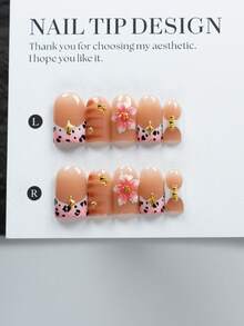 10 pièces 100% faites à la main, chacune avec une température artisanale unique, des différences subtiles créent un ensemble de faux ongles carrés courts pur fait main unique, réutilisables, peints à la main avec des pétales dégradés, style élégant et pur, 1 lime à ongles et 1 pièce de colle gelée pour ongles - Multicolore - Voir 3
