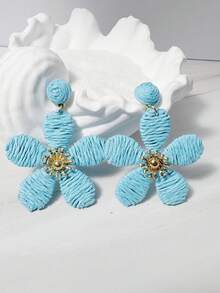 imoli 1 Pair/Fashion Bohemian Color Vacation Gradient Multicolor Handmade Raffia Flower Five-Petal Earrings Suitable For Women's Summer Beach Party Jewelry Gift - Multicolor - View 4
