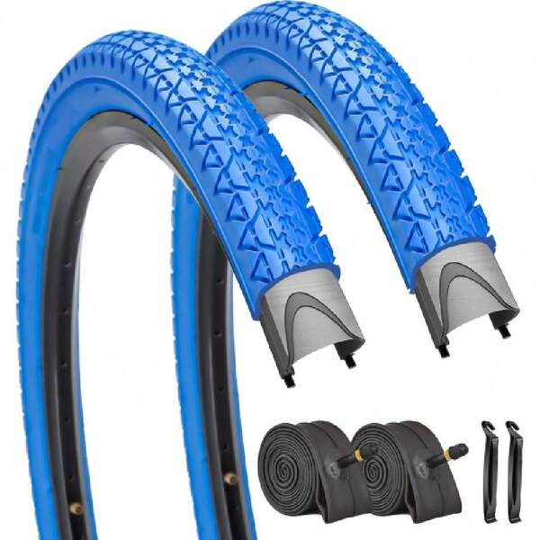 2 Paquetes de Neumáticos y Cámaras para Bicicleta Cruiser de Playa 26"/24"X2.125" Pulgadas Neumáticos de Bicicleta Cruiser de Playa Rojos o Azules con Cámaras Interiores AV 32mm para Bicicleta Cruiser Híbrida de Playa,45677637