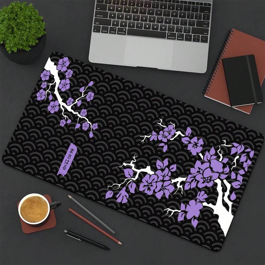 1pc Purple Floral Pattern Extra Large Keyboard/Gaming Mouse Pad, Durable Mouse Pad, Office Mouse Pad, Laptop Keyboard Pad, Study Desk Pad - Precision Stitched Edges, Rubber Non-Slip Backing, Multiple Sizes Available - Mouse Pad - View 1