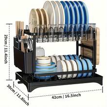 LEO IRIS Double-Layer Carbon Steel Dish Rack, Multi-Purpose Kitchen Countertop Storage Box, Available In Two Models, With Drain Board, Cup Holder And Cutlery Tray, Rust-Proof Design, Suitable For Home Kitchens, Christmas Gifts, Housewarming Gifts. - View 3