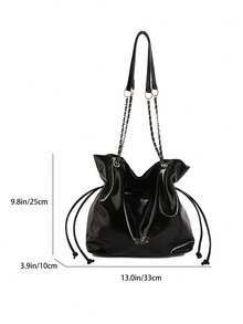 Women's Vintage Autumn PU Chain Drawstring Magnetic Buckle Bucket Bag 2026 New Niche Design Shoulder Crossbody Bag - Black - View 5