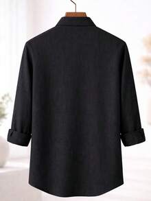 Cotton Linen, Breathable & Lightweight, Button Collar Design, Men's Linen Shirt - Black - View 3