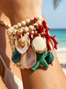Bohemian Style Multi-Layer Beaded Shell Bracelet Set, Handmade, Suitable For Women And Girls - Multicolor - View 6