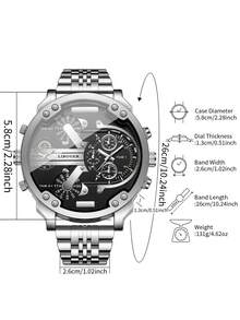 1pc Men's Multi-Time Zone Quartz Watch, All Black Large Dial Multi-Function Alloy Band Wristwatch, Street Style Cool Sports Watch, Versatile Gift, Watch Box Not Included - Silver - View 4