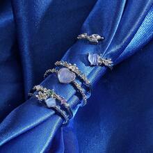 Bộ 3 nhẫn hở đính đá rhinestone hình trái tim và hoa, trang sức thời trang sang trọng nhẹ nhàng, đa dụng nhiều lớp, phù hợp cho nữ đeo hàng ngày - Nhiều màu - Xem 4