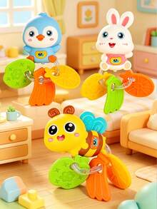 Portable Baby Teether Rattle Set, Cute Animal Teething Toys With Beaded Ring, Lightweight Sensory Chew Toys For Newborn Travel & Home Use - Multicolor - View 2