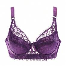 Ropa interior fina de copa completa para mujer, sujetador pequeño de talla grande, encaje ajustable inalámbrico, cubierta para el pecho, copa B C D, sujetadores de encaje de talla grande - Gris Oscuro - Ver 7