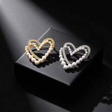 1pc Elegant Oval Floral Brooch, Embellished With Rhinestones And Faux Pearls, Multi-Purpose Lapel Pin/Scarf Ring, Fashion Jewelry, Suitable For Weddings, Vacations, Parties And Daily Wear - Silver - View 9