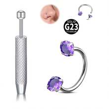 2pcs/Set ASTM F-136 Titanium Alloy 20G Micro Horseshoe Nose Ring & Grip Tool - Sparkling Zirconia Nose Ring, Suitable For Cartilage, Tragus Or Helix Piercing - Silver - View 10