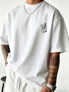 Men's Plus Size Casual Letter Pattern Round Neck Short Sleeve T-Shirt - 白色 - 查看 2