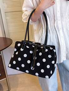 Large Capacity Women's Fashion Nylon Canvas Tote Bag, Mommy Commuter Shoulder Handbag - Black - View 5