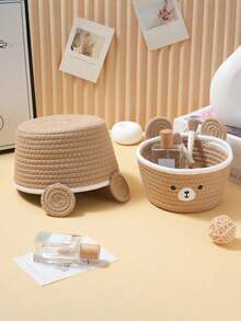 1/2PCS Large Capacity Multipurpose Organizer For Cosmetics Makeup Small Items Cartoon Cute Hand Painted Pattern Desktop Storage Basket Living Room Bedroom Back To School Gift Home Decor Storage Solution Tidy Up - Multicolor - View 5
