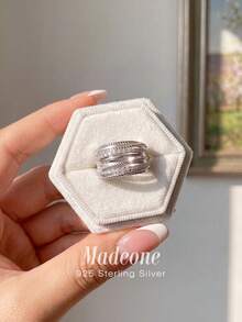 MADEONE 1枚925纯银复古线条缠绕戒指，男女皆宜，可搭配日常服饰或作为派对配饰。高品质戒指，精致珠宝礼品。 - 款式14 - 查看 3