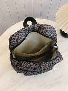 1pc Large Capacity Nylon Student Backpack, Minimalist Leopard Print College Girls Backpack, Girls Nylon Backpack, Girls Travel Backpack - Multicolor - View 10
