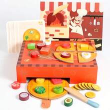 Kids'wooden Pretend Pizza Cutting Play Set With Various Toppings, A Fun Kitchen Role-Play Game For Parent-Child Interaction, Perfect Birthday Gifts - Multicolor - View 2