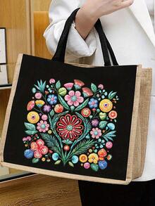 Bohemian Vintage Floral Tote Bag Set, Women's Tote Bag And Wallet Set, Minimalist Decoration, Mexican Style Print Includes Tote Bag And Coin Purse, Eastern European Art Style Large Capacity Women's Bag, Makeup Storage Bag, Simple Large Capacity Tote Bag, Portable Casual Shopping Bag, Multi-Functional Shopping Bag. School Campus & Travel Vacation Back To School Gift Small Gift Exchange, Back To School Season, Valentine's Day - Multicolor - View 7