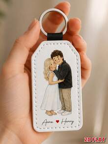 1PC Personalized 2D Flat Keychain For Father's Day, Upload Family Photo For Anime Style Rendering, Customizable Partner Names, Romantic Gift For Husband Dad - As Shown - View 5