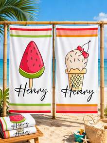 1pc Personalized Children's Beach Towel With Customizable Name, Perfect Summer Birthday Gift, Suitable For Various Summer Occasions. Beach Towel And Accessories, Ideal For Beach, Swimming Pool, Travel, Camping, Yoga And More. - Multicolor - View 4