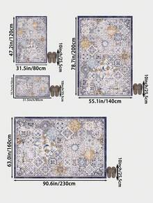1pc Blue Moroccan Style Living Room Rug. Suitable For Kitchen, Dining Room, Bedroom, Room Holiday Decoration, Indoor/Outdoor, Office, Lobby, Anti-Slip Doormat, Bathroom Rug, Hallway, Study Gaming Area Rug. - Blue - View 5