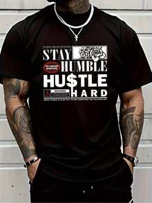 Camiseta Motivacional para Hombre - Estampado 'Mantente Humilde, Trabaja con Arduzo', Manga Corta, Cuello Redondo - Transpirable y Lavable a Máquina - Perfecta para el Gimnasio - Negro - Ver 1