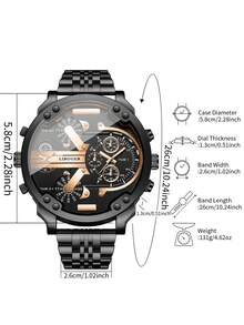 1pc Men's Multi-Time Zone Quartz Watch, All Black Large Dial Multi-Function Alloy Strap Wristwatch, Street Style Cool Sporty Men's Watch, Versatile Gift, Watch Box Not Included - Black - View 4