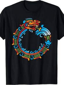 Nueva Camiseta Limitada Ouroboros Quetzalcoatl Serpiente Pluma Azteca Maya 2026, talla grande, cuello redondo, corte regular, lavable a máquina, regalo perfecto para cumpleaños y fiestas, ro - Negro - Ver 1