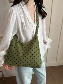 Women's Solid Color PU Leather Fashion Large Capacity Daily Shoulder Bag - Dark Green - View 2