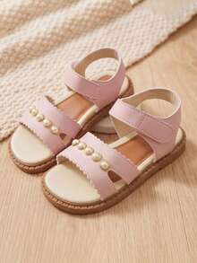 3-12 Years Old Girls Sandals, Wavy Lace With Pearl Decoration, Suitable For Daily And Other Occasions - Pink - View 1
