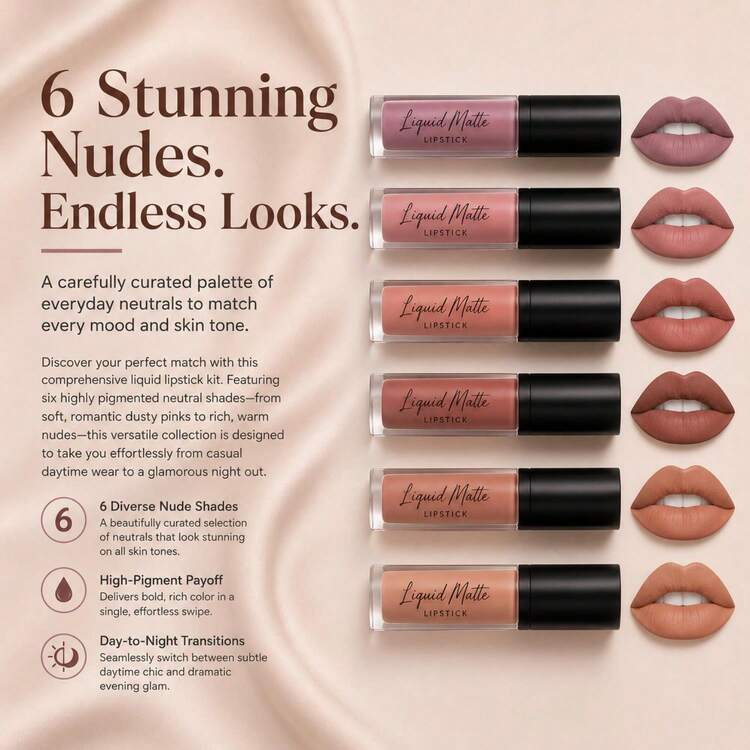 Envie Nude Matte Lipstick Set Waterproof Long Lasting Liquid Lip Gloss 3 Shades Kit - Multicolor - View 6