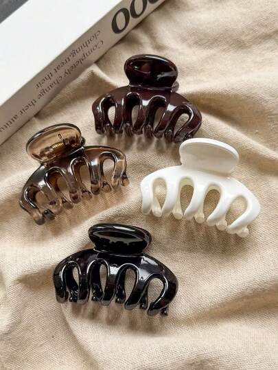 4pcs/1pc Women's Black White Brown Tortoise Shell 6.3cm/2.48in Medium Claw Hair Clip Lightweight Plastic Hair Accessory Fashion Versatile Premium Elegant Minimalist Solid Color Hair Claw Hair Clip Suitable For Daily Outings Casual Parties Commuting Vacation Hair Styling Hair Tie Hair Bun Washing Face Bathing Makeup Matching Clothes Use Jewelry Headwear Accessory