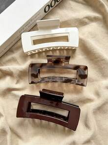 3pcs/1pc Women's 10.9cm/4.29in White Brown Tortoise Shell Leopard Print Square Large Lightweight Plastic Hair Claw Clip Fashion Versatile Premium Elegant Minimalist Solid Color Hair Accessory Suitable For Daily Wear, Outings, Casual, Party, Beach, Vacation, Ponytail, Bun, Washing Face, Bathing, Makeup, Outfit Matching, Hair Accessory - Multicolor - View 1
