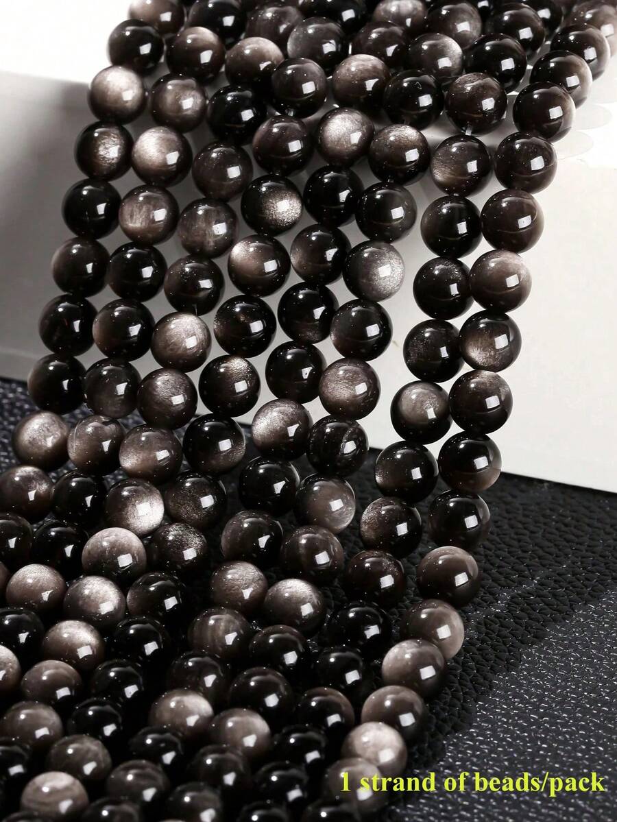 1串 4/6/8/10mm 天然銀曜石珠配件，適用於珠寶、裝飾工藝、DIY珠寶製作手鍊、項鍊 - 彩色 - 查看 1