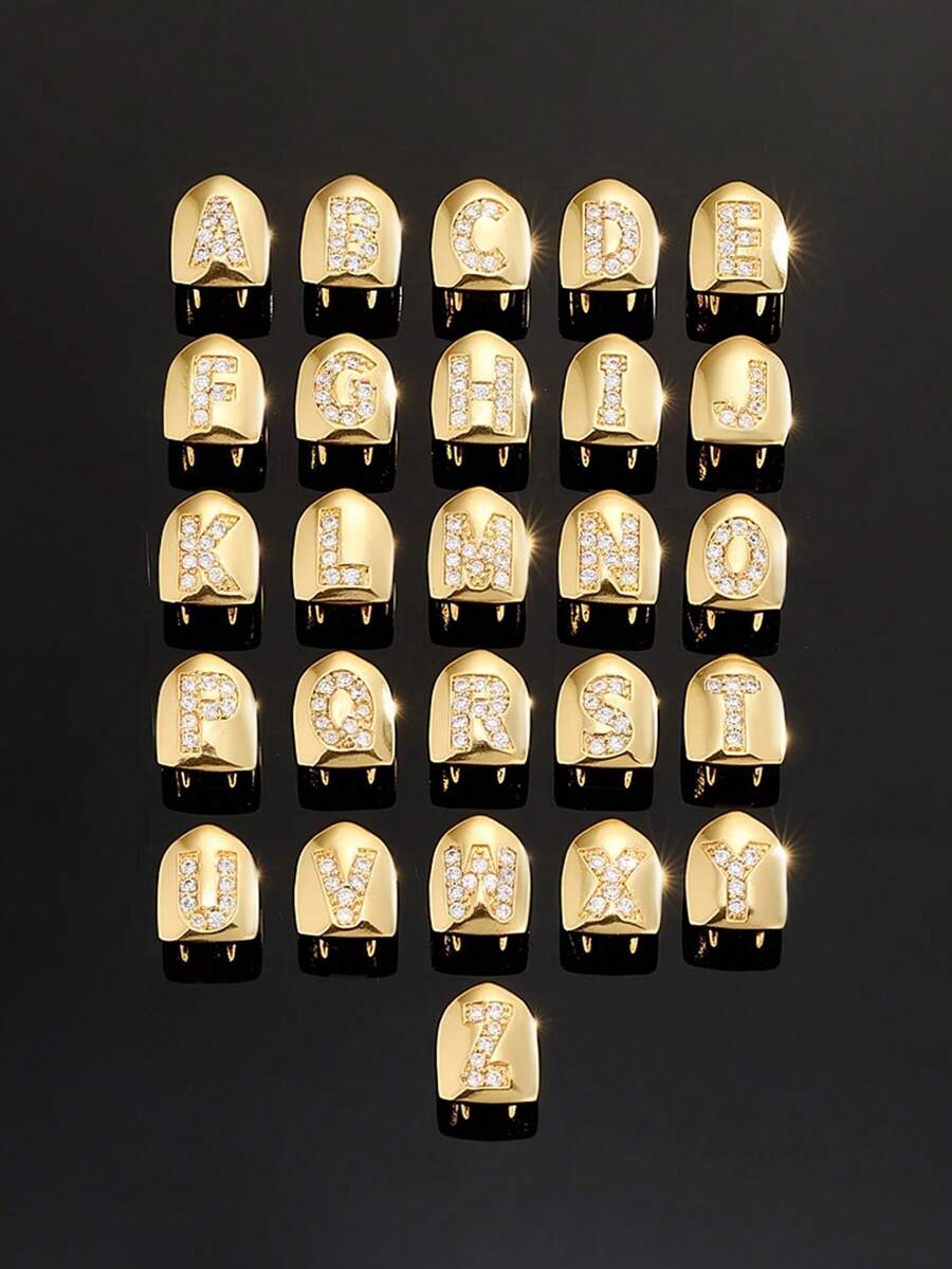 1pc Letter Zirconia Gold Tooth Cap Hip Hop Single Tooth Grill Personalized Versatile Side Tooth Decor Suitable For Men And Women - 26-letter Tooth Ornament - View 1