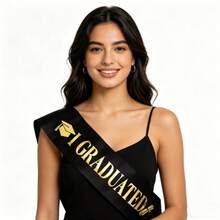Graduate Sash - Graduation Sash 2026, Black And Gold Graduation Party Supplies, Class Of 2026 Grad Sashes, Congratulations Grad Satin Sashes With Art - Black - View 8