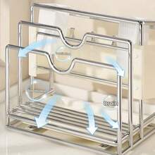 Knife Block And Holder Set: A Spacious, Multi-Functional Design That Includes A Cutting Board Rack, A Pot Lid Rack, A Kitchen Knife Holder, And A Kitchen Utensil Rack. Ideal For Kitchen Countertop Storage, This Set Comes With 4 Hooks And 1 Dish Towel - Apricot - View 4