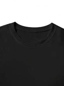 Kids' Cotton T-Shirt With Headphone Theme - Headphone And Letter Print, Lightweight Short Sleeve Summer Shirt, Crew Neck, Comfortable Clothing For Playing And Outdoor Activities - 黑色 - 查看 3